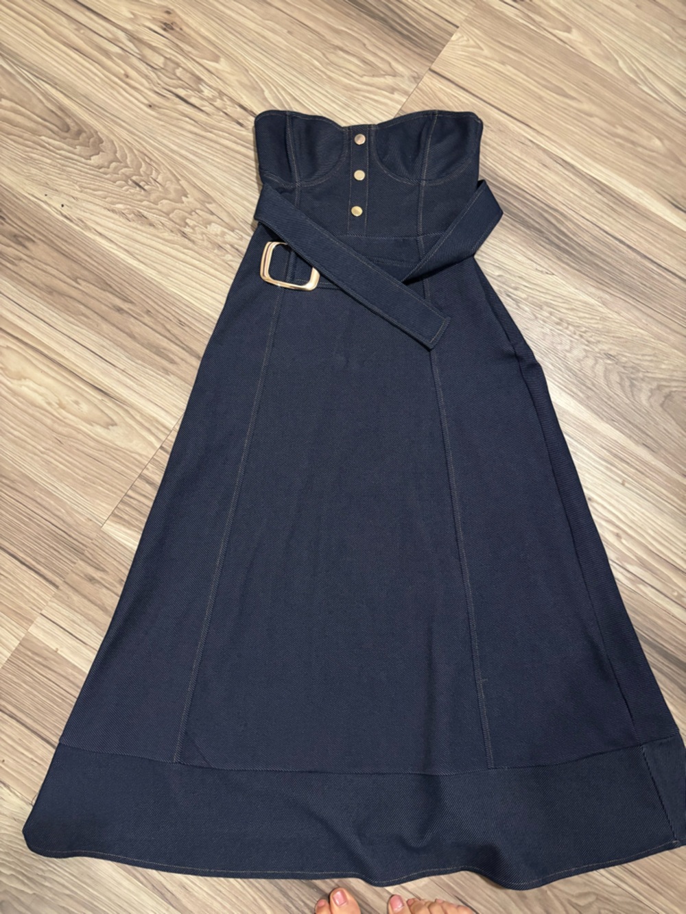 Zara Dark Navy denim Belted Dress